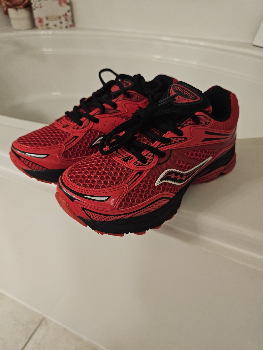 Saucony Red and Black Mesh Running Shoes